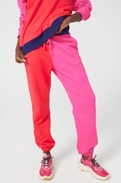 Colorblock Sweatpants In Hot Red And Terez Pink