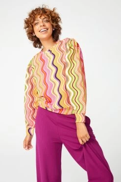 Pleated Sleeve Crop Crew In Swirl Stripe 10 Pleated Sleeve Crop Crew In Swirl Stripe -Chic Wear Shop SwirlStripe Crewneck 2
