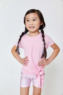 Kids Tie Front T-Shirt In Baby Pink