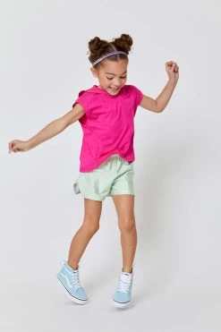 Girls Gym Shorts In Lime Gingham