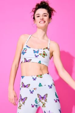 DuoKnit Y-Back Bralette In Cool Gray Neon Butterflies