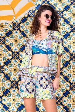 Short Sleeve Button Down In Amalfi Patchwork