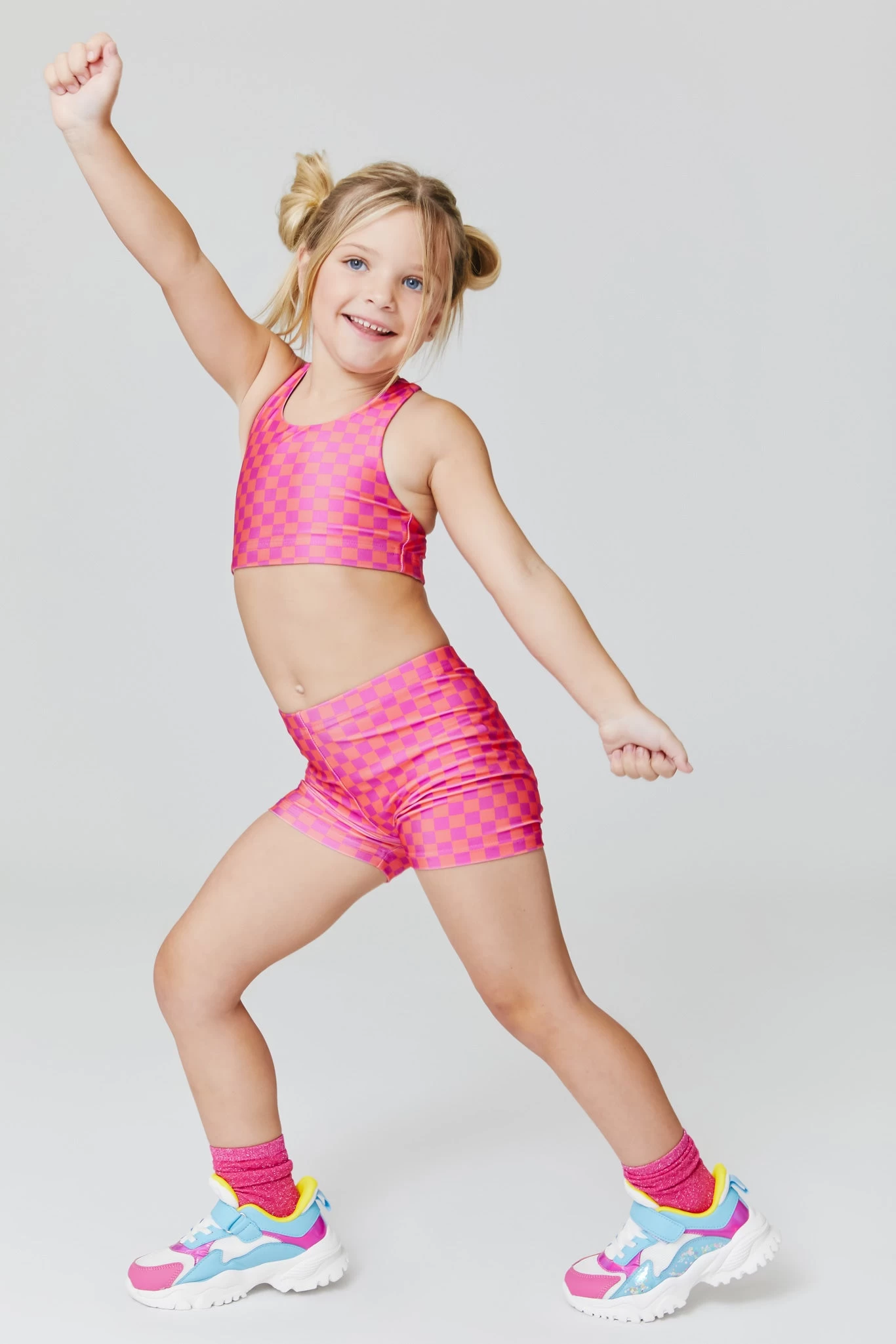 Girls Booty Shorts In Melon Racing Check 5 Girls Booty Shorts In Melon Racing Check - Image 3