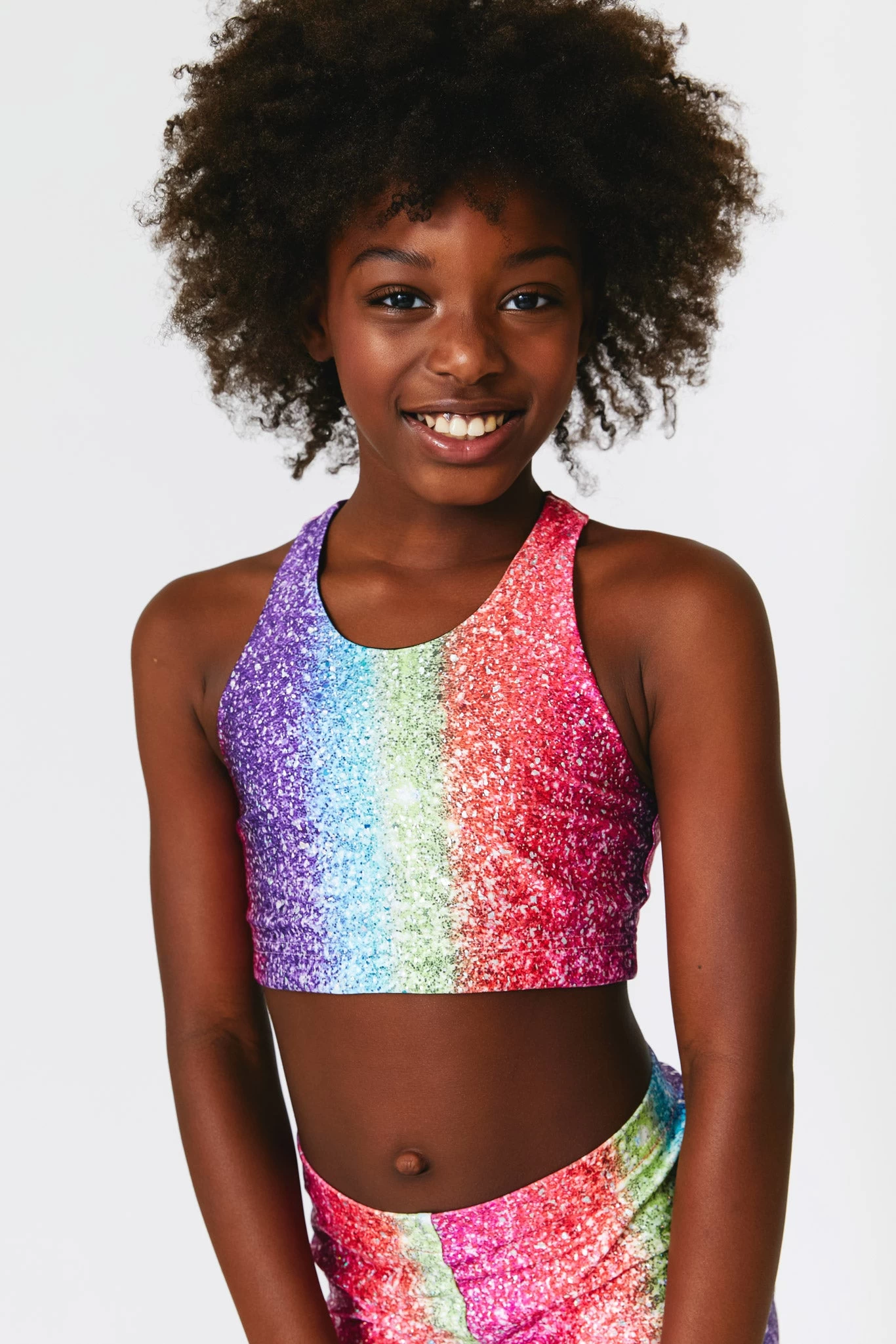 Girls Sports Bra In Rainbow Glitter Foil 3 Girls Sports Bra In Rainbow Glitter Foil