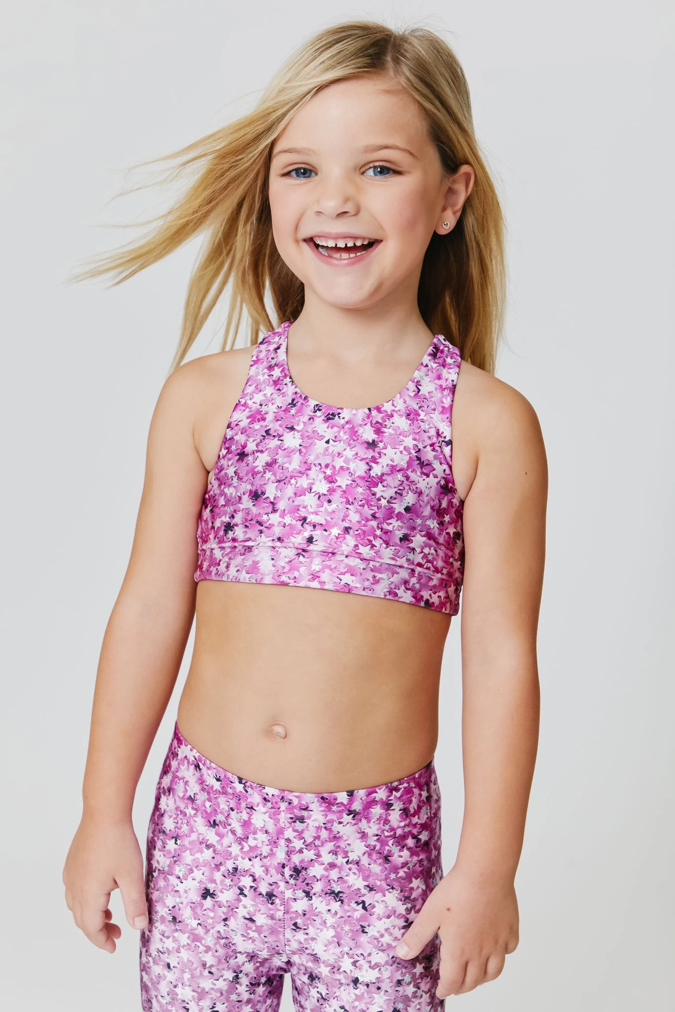 Girls Sports Bra In Star Confetti Foil 3 Girls Sports Bra In Star Confetti Foil
