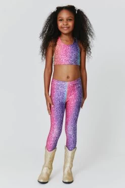 Girls Leggings In Rainbow Glitter Foil