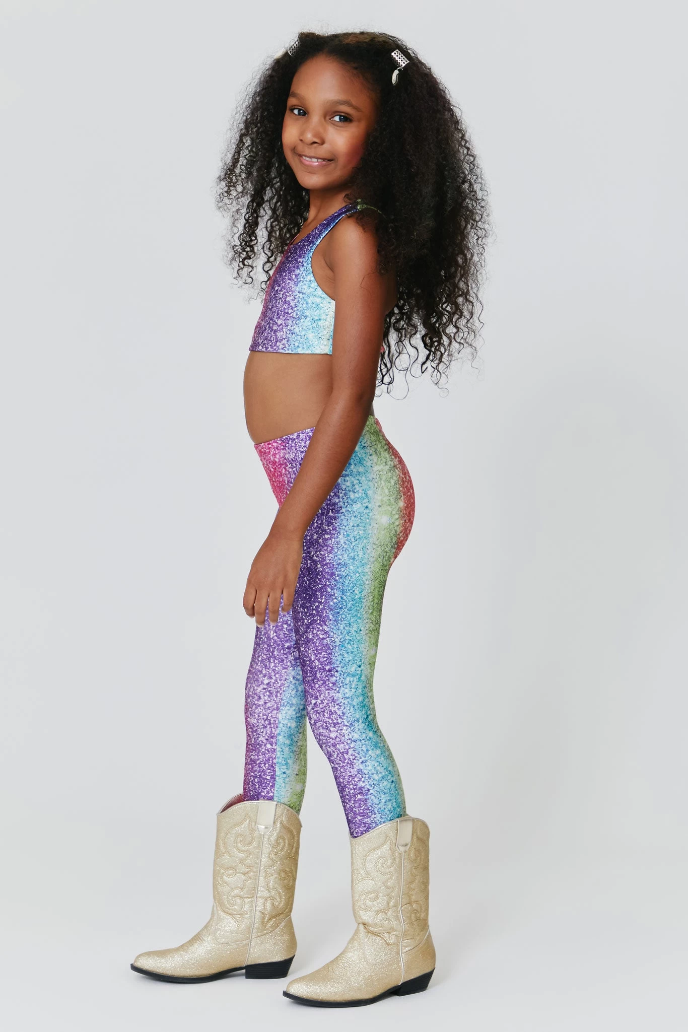 Girls Leggings In Rainbow Glitter Foil 4 Girls Leggings In Rainbow Glitter Foil - Image 2