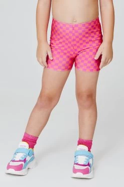 Kids Booty Shorts In Melon Racing Check