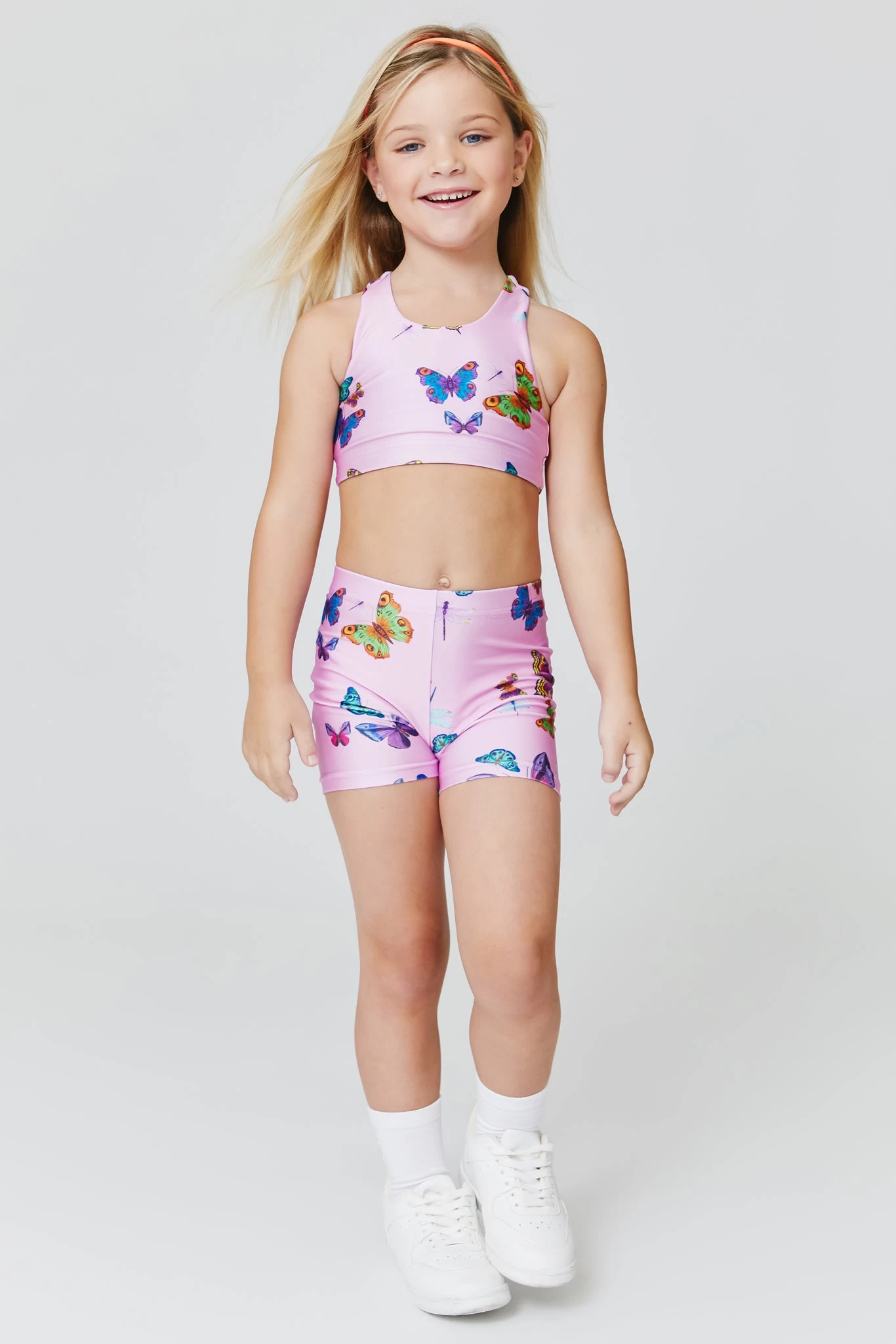 Kids Booty Shorts In Pink Neon Butterflies 3 Kids Booty Shorts In Pink Neon Butterflies
