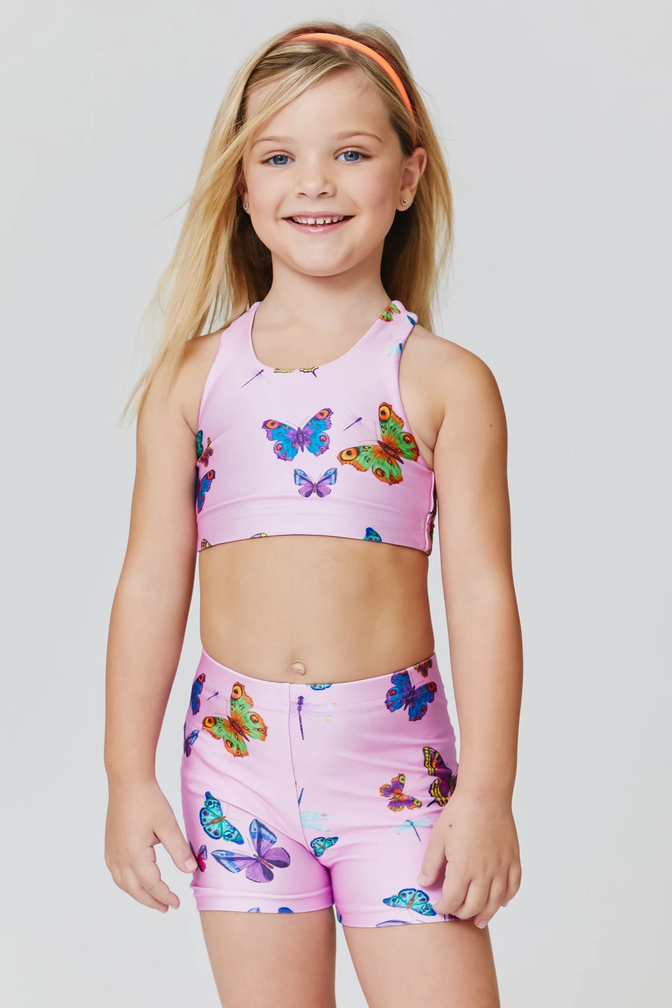 Kids Booty Shorts In Pink Neon Butterflies 6 Kids Booty Shorts In Pink Neon Butterflies - Image 4