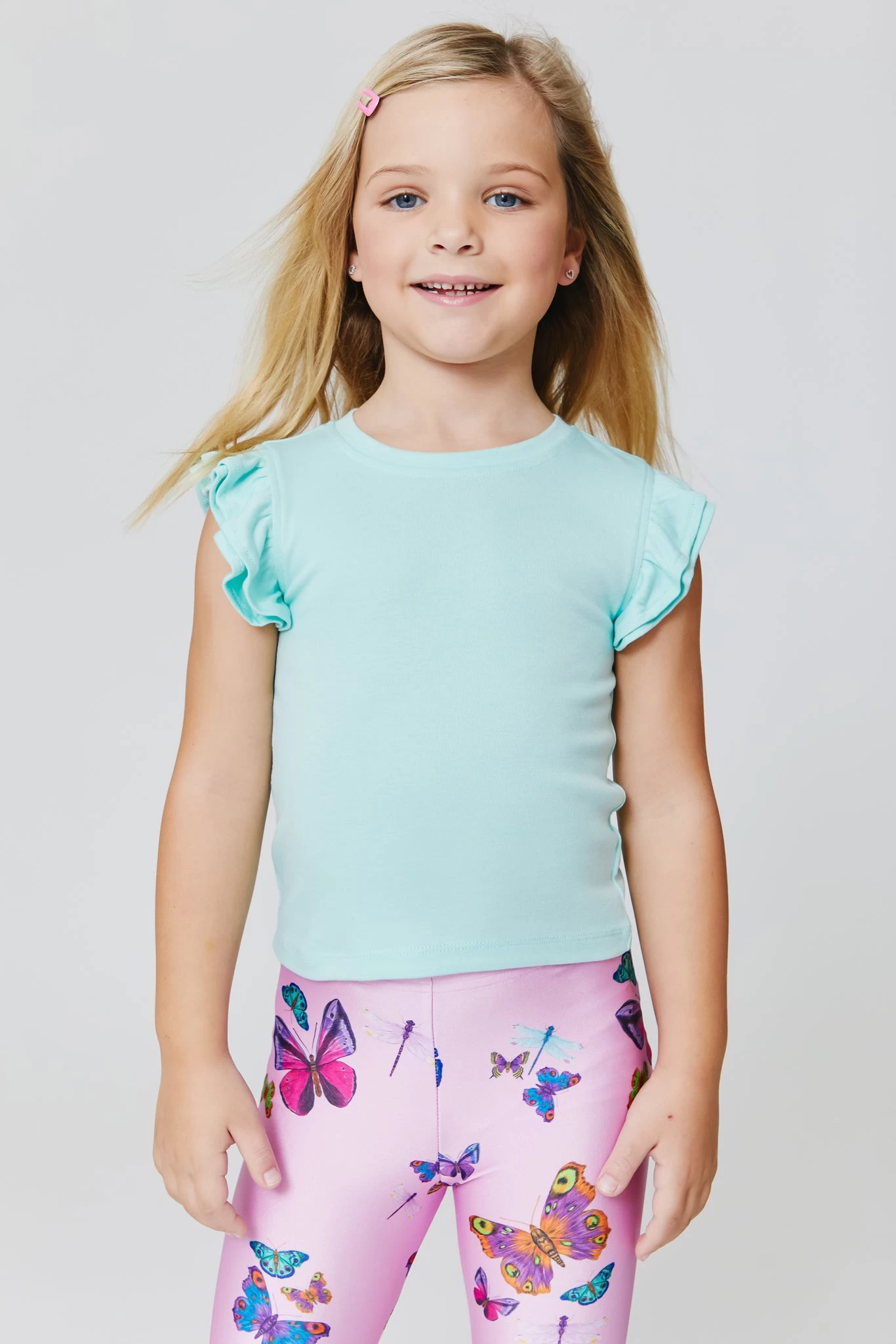 Girls Ruffle Sleeve Crop Tee In Aqua 7 Girls Ruffle Sleeve Crop Tee In Aqua - Image 5