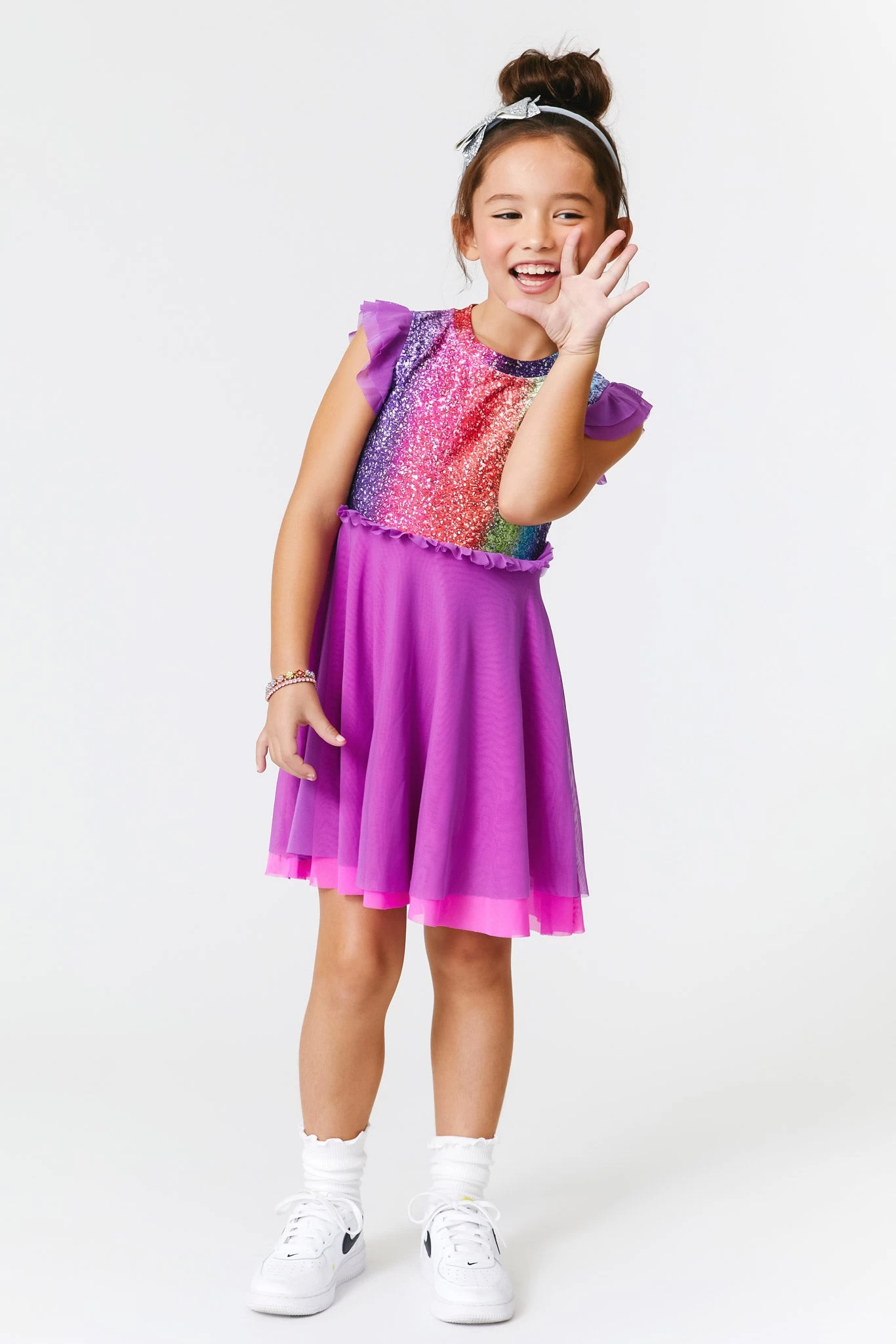 Kids Princess Dress In Rainbow Glitter Foil 4 Kids Princess Dress In Rainbow Glitter Foil - Image 2