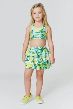 Kids Tiered Skirt In Lemon Spritz