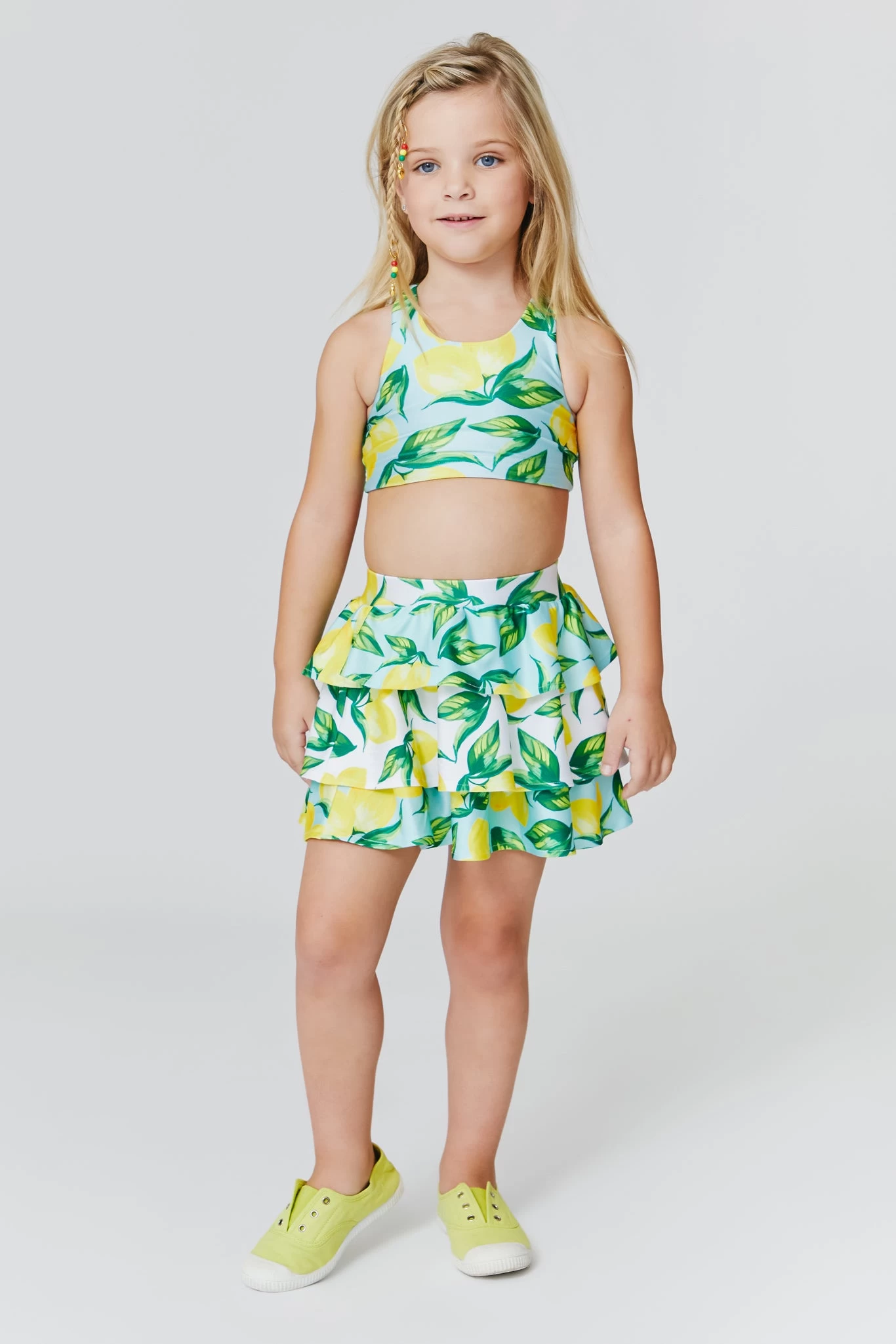 Kids Tiered Skirt In Lemon Spritz 3 Kids Tiered Skirt In Lemon Spritz