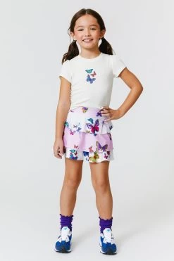 Kids Tiered Skirt In Neon Butterflies