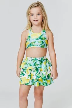 Kids Sports Bra In Aqua Lemon Spritz