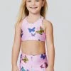 Kids Sports Bra In Pink Neon Butterflies