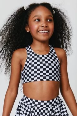 Kids Sports Bra In Racing Check