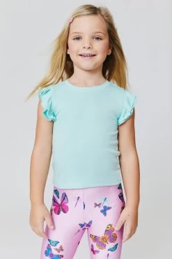 Kids Ruffle Sleeve Crop Tee In Aqua
