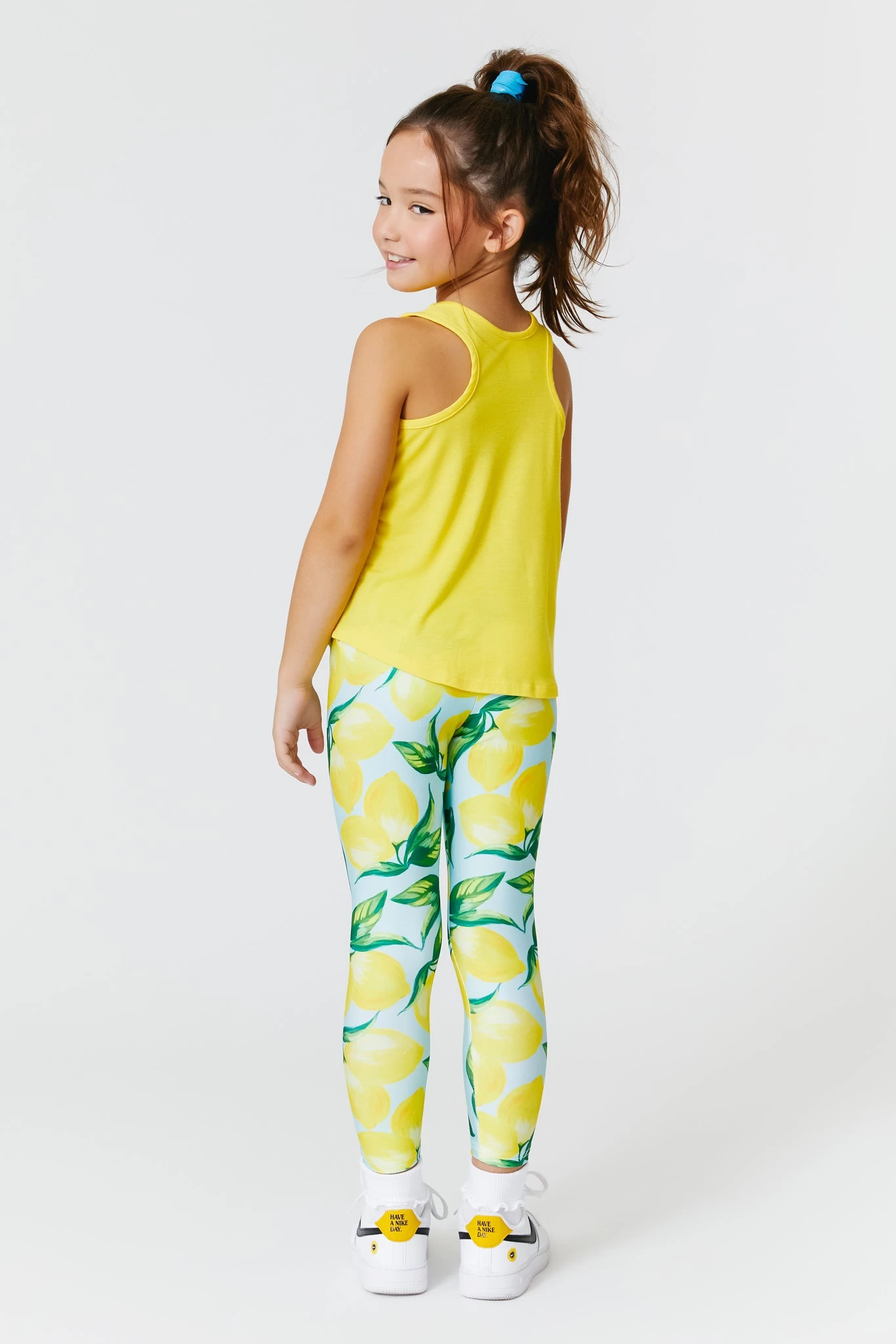Kids Leggings In Aqua Lemon Spritz 5 Kids Leggings In Aqua Lemon Spritz - Image 3
