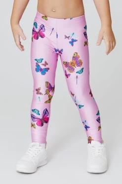 Kids Leggings In Pink Neon Butterflies