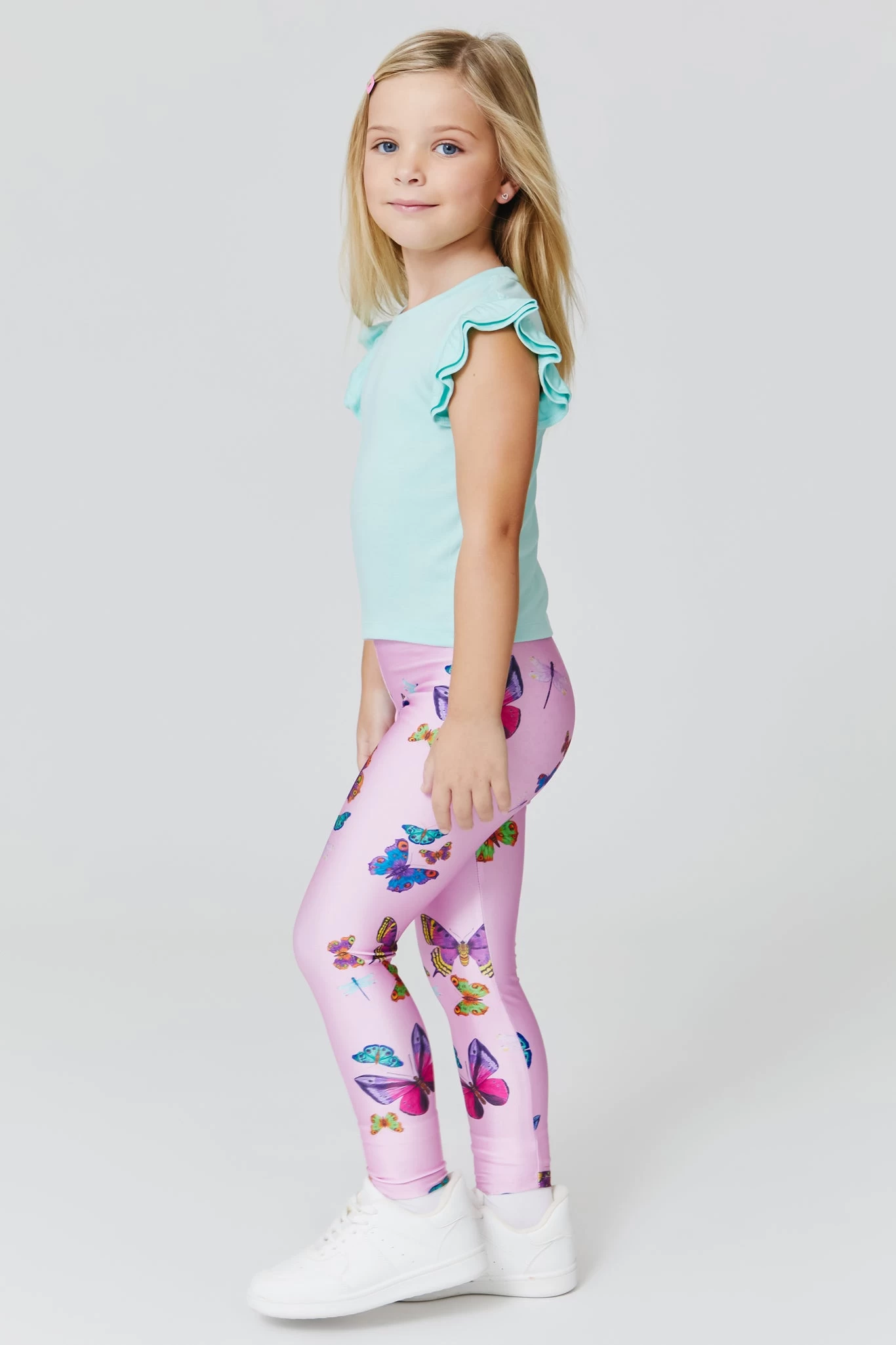 Kids Leggings In Pink Neon Butterflies 4 Kids Leggings In Pink Neon Butterflies - Image 2