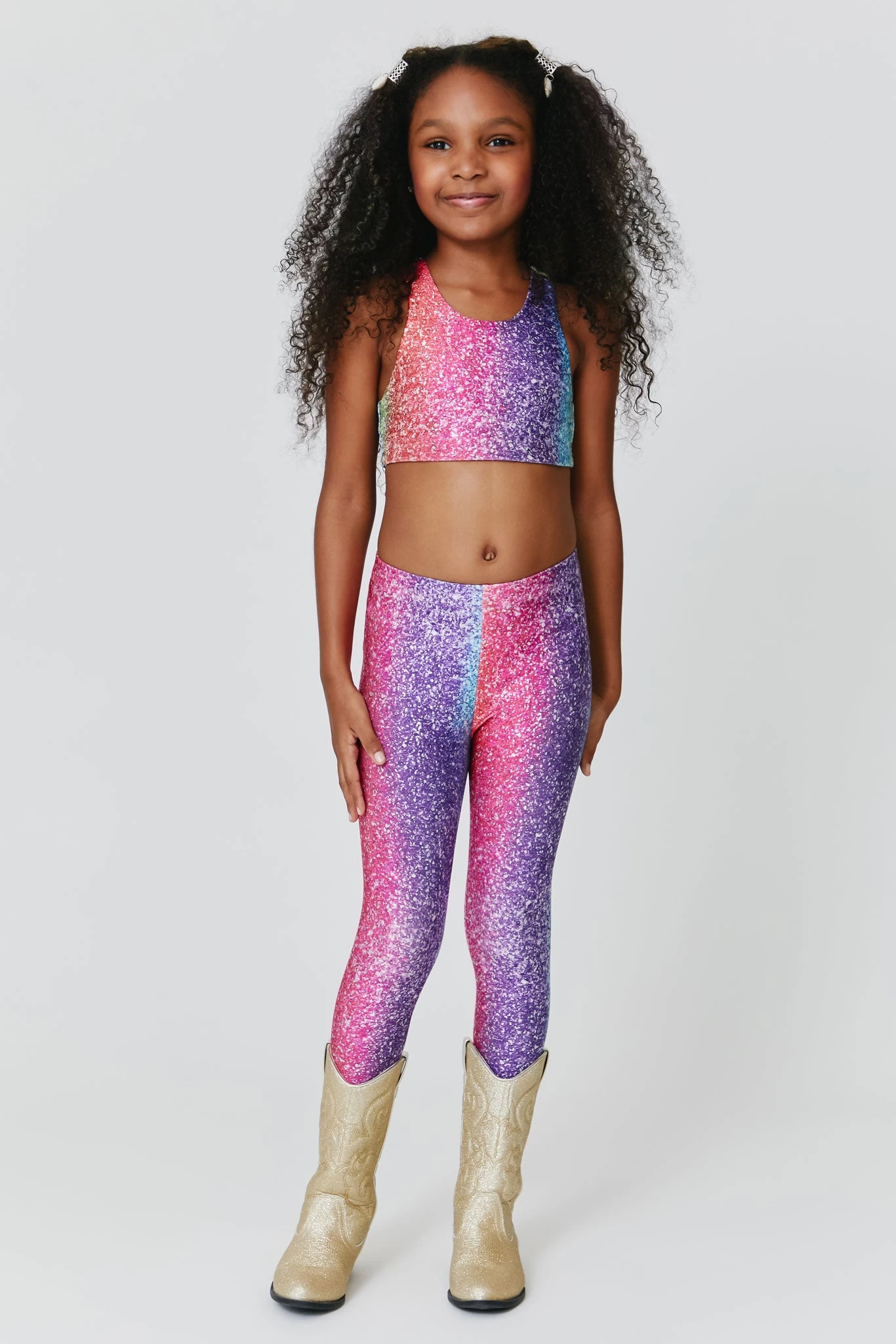 Kids Leggings In Rainbow Glitter Foil 3 Kids Leggings In Rainbow Glitter Foil