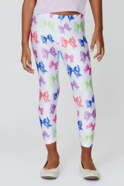 Kids Leggings In White Fancy Bows