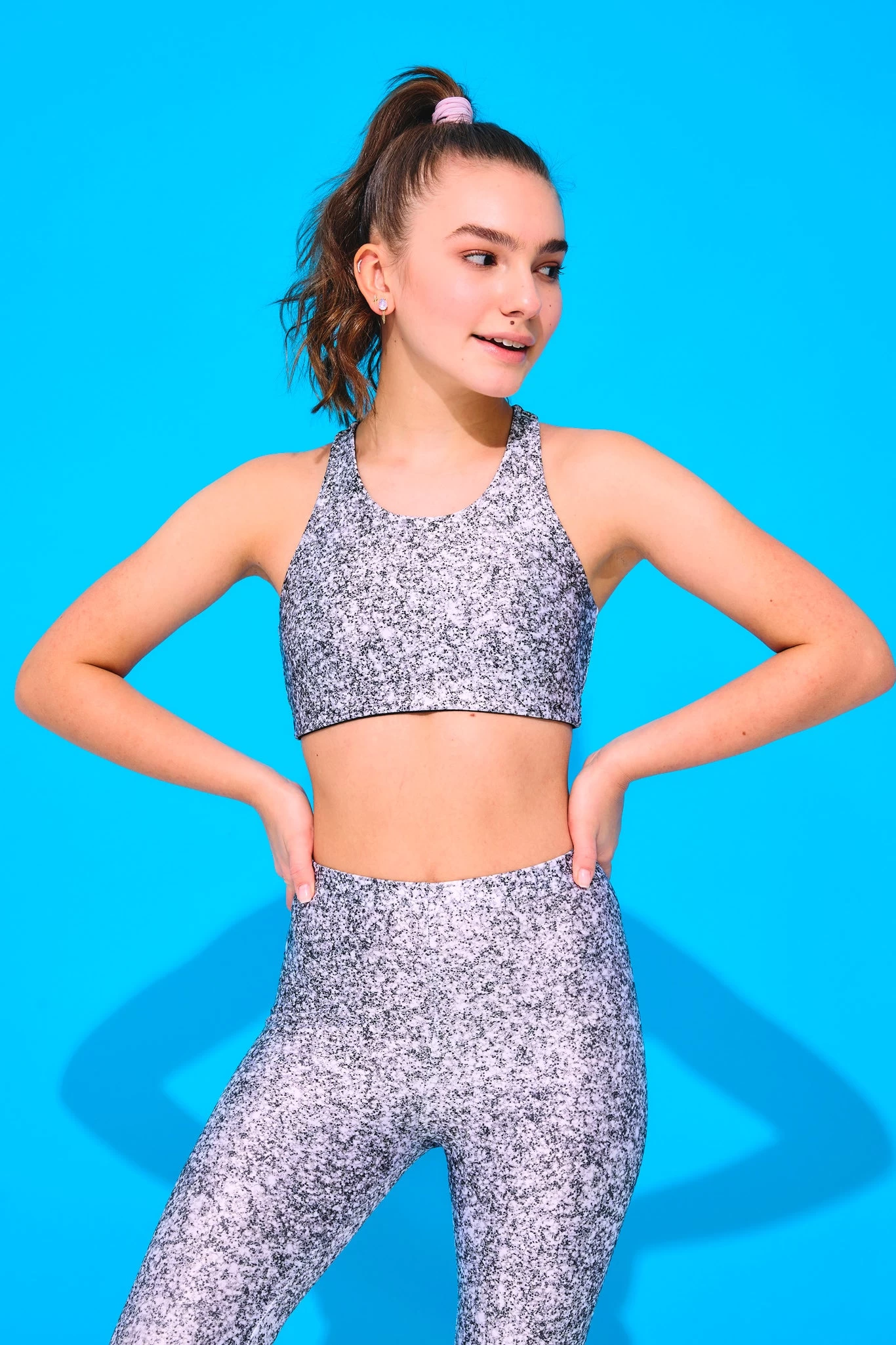 Terez X Hally Hair Kids Sports Bra In Silver Glitter 3 Terez X Hally Hair Kids Sports Bra In Silver Glitter