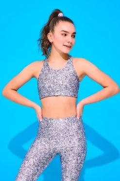 Terez X Hally Hair Girls Sports Bra In Silver Glitter
