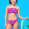Girls Colorblock Ruffle Bikini In Pink Neon Butterflies