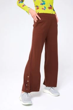 Rib Wide Leg Pant In Cafe