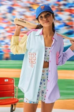 Mets Button Down In Stripes