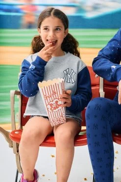 Yankees Girls Colorblock Gems Raw Hem Cropped Crew In Navy