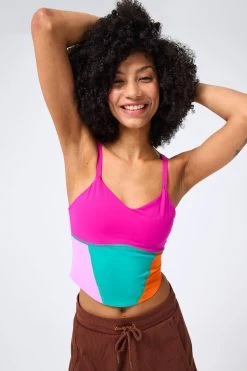 Action Corset Crop Tank In Jade Colorblock