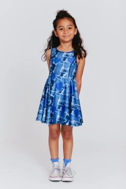 Kids Skater Dress In Denim Heart Patchwork