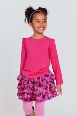 Kids Ruffle Long Sleeve Tee In Terez Pink