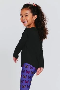 Kids Ruffle Sleeve Long Sleeve Tee In Black