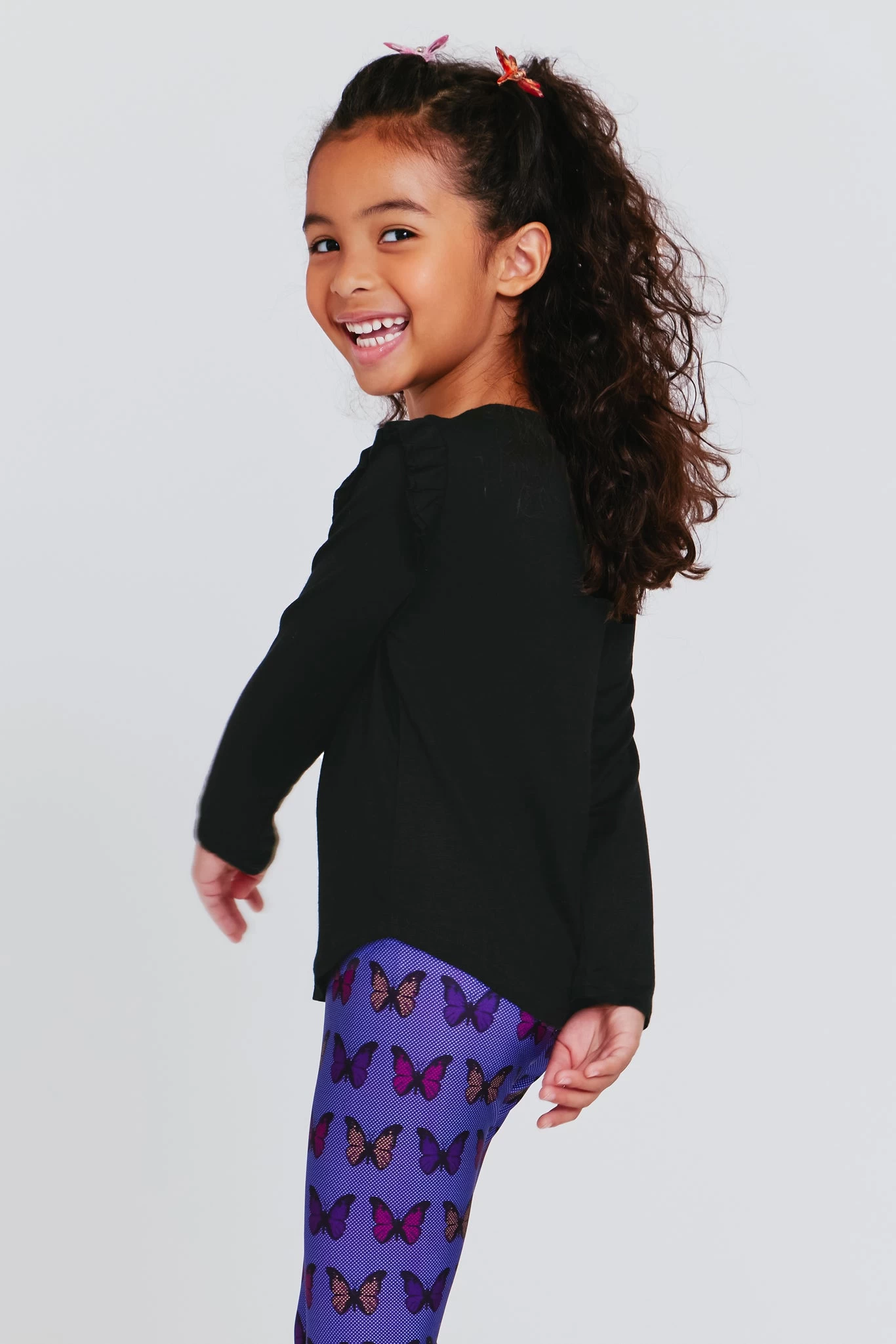 Kids Ruffle Sleeve Long Sleeve Tee In Black 3 Kids Ruffle Sleeve Long Sleeve Tee In Black