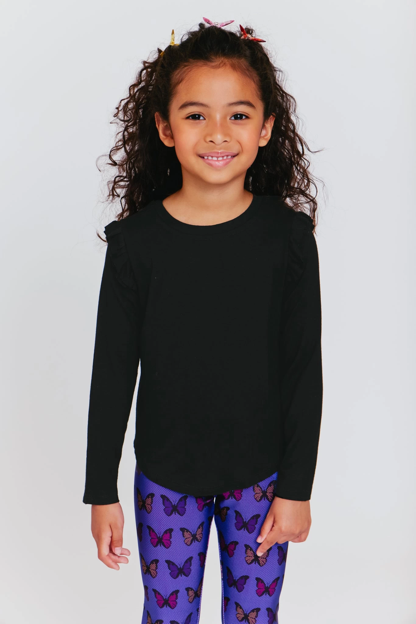 Kids Ruffle Sleeve Long Sleeve Tee In Black 4 Kids Ruffle Sleeve Long Sleeve Tee In Black - Image 2
