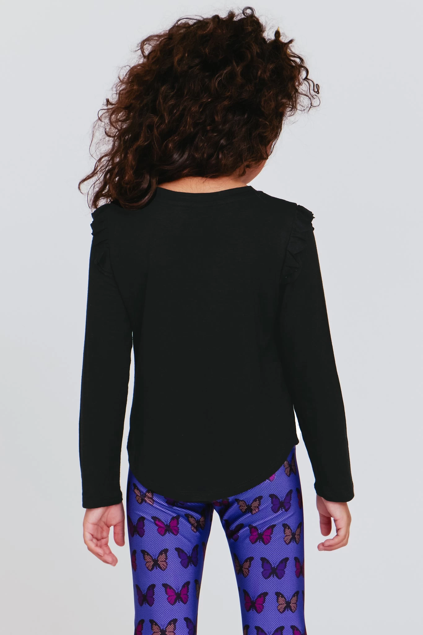 Kids Ruffle Sleeve Long Sleeve Tee In Black 5 Kids Ruffle Sleeve Long Sleeve Tee In Black - Image 3