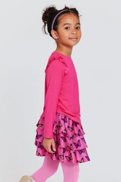 Toddler Ruffle Long Sleeve Tee In Terez Pink