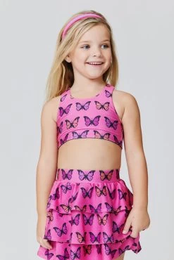 Kids Sports Bra In Pink Halftone Butterfly