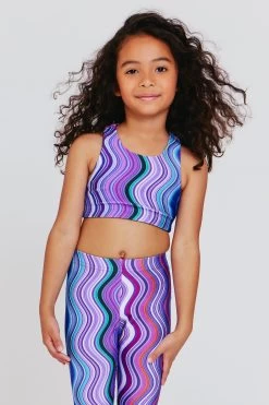 Kids Sports Bra In Purple Swirl Stripe