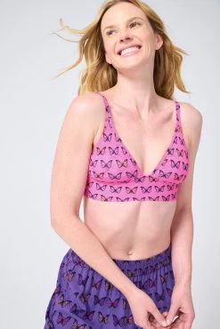 Mesh Bralette In Hot Pink Halftone Butterfly