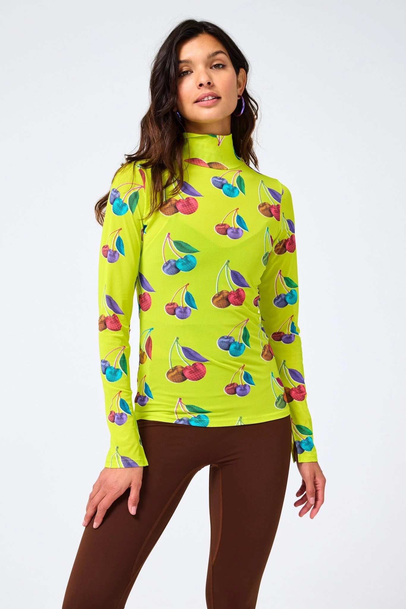 Mesh Mock Neck In Pepperoncini Halftone Cherries 3 Mesh Mock Neck In Pepperoncini Halftone Cherries