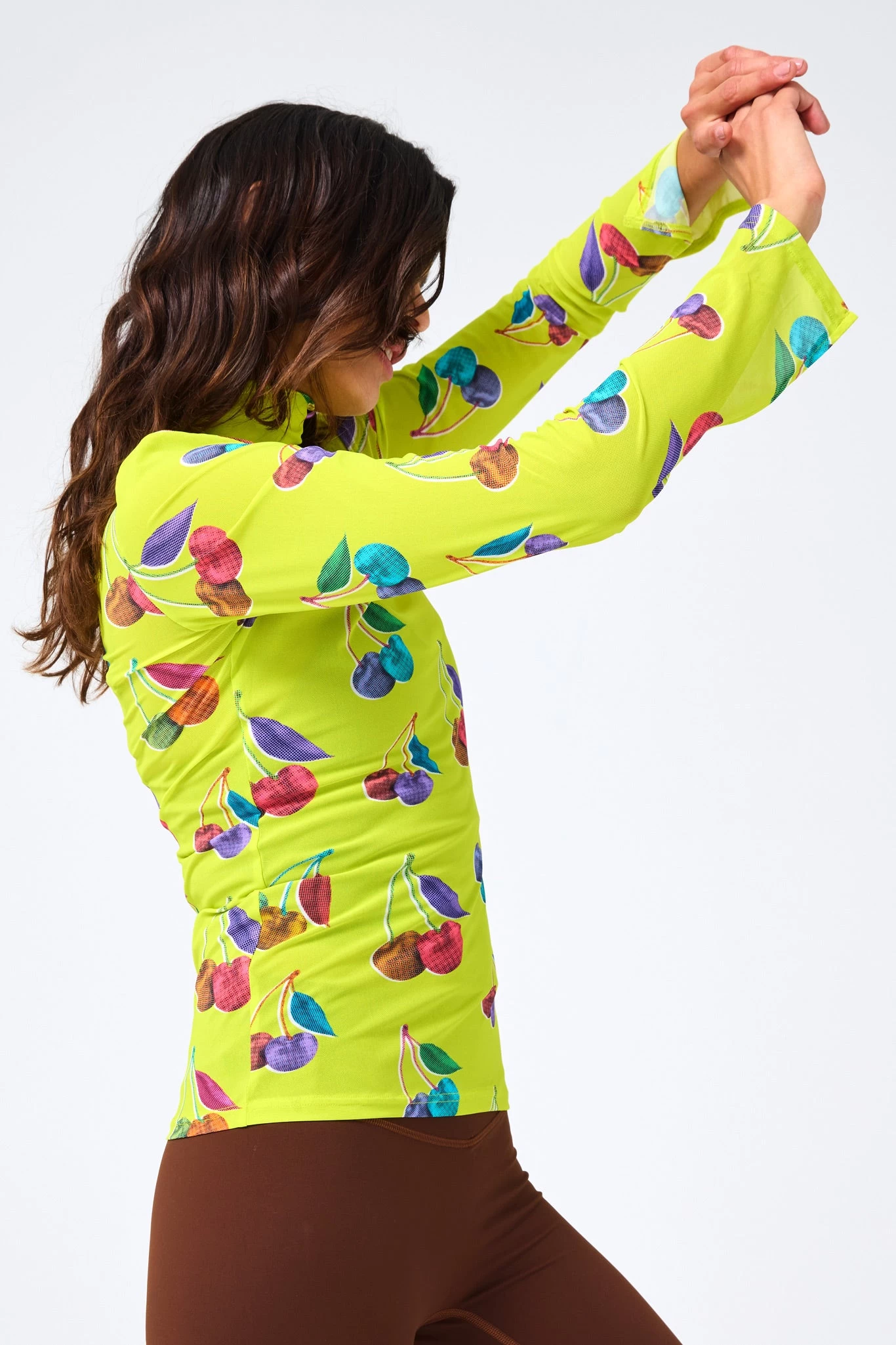 Mesh Mock Neck In Pepperoncini Halftone Cherries 6 Mesh Mock Neck In Pepperoncini Halftone Cherries - Image 4