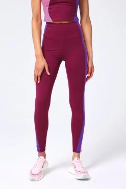 TLC Side Stripe Colorblock Leggings In Black Raspberry