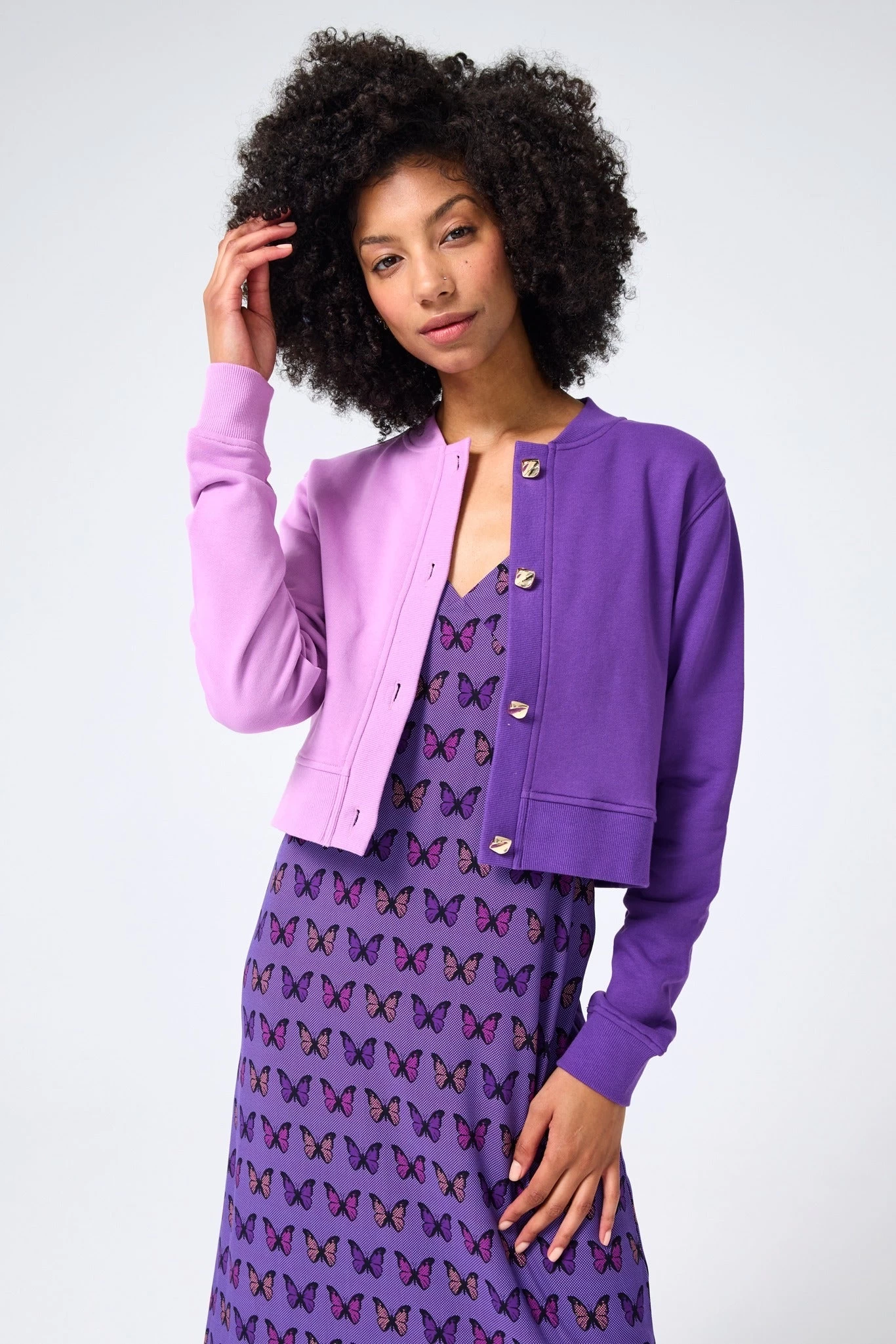 Crop Chili Cardigan In Pixie And Electric Purple 3 Crop Chili Cardigan In Pixie And Electric Purple
