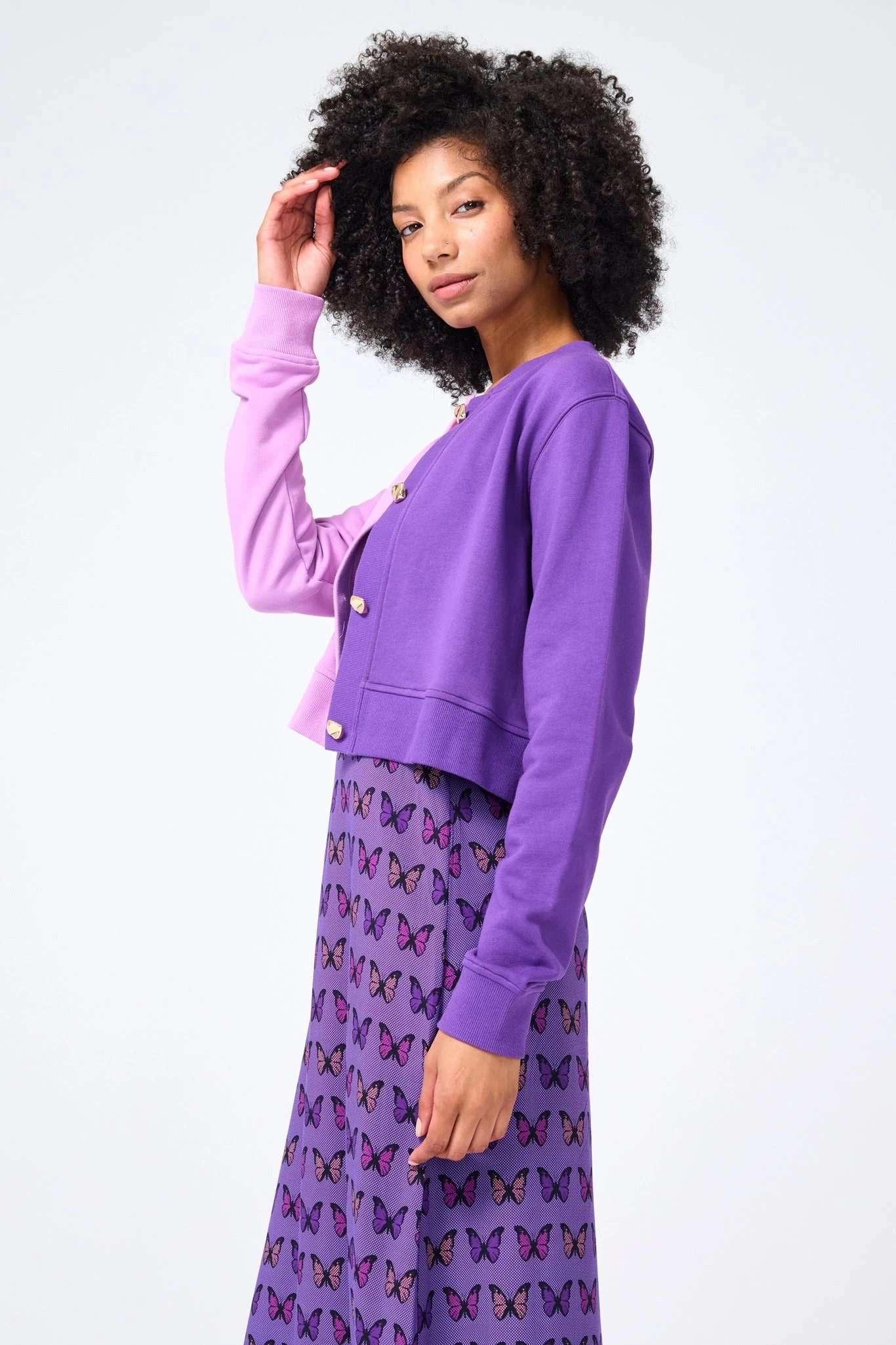 Crop Chili Cardigan In Pixie And Electric Purple 4 Crop Chili Cardigan In Pixie And Electric Purple - Image 2